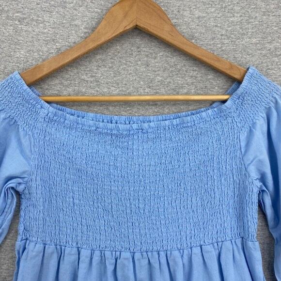 No Boundaries Blouse Womens Large Blue Smocked Empire 3/4 Sleeve Ruched - Picture 5 of 10